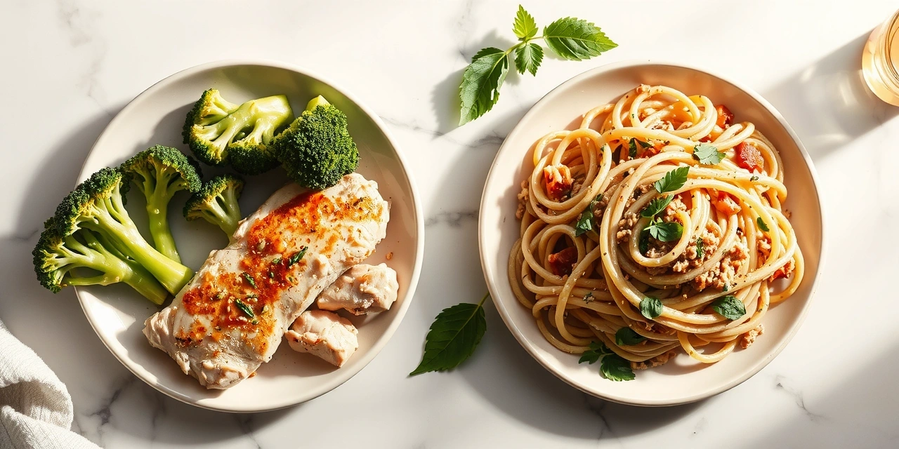 Srovnání dvou talířů: vyvážená versus nevyvážená strava